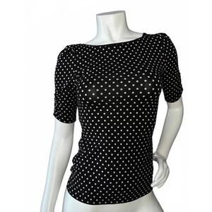 White House Black Market XXS Black Polka Dot Top NWT Boat Neck 3/4 Sleeve